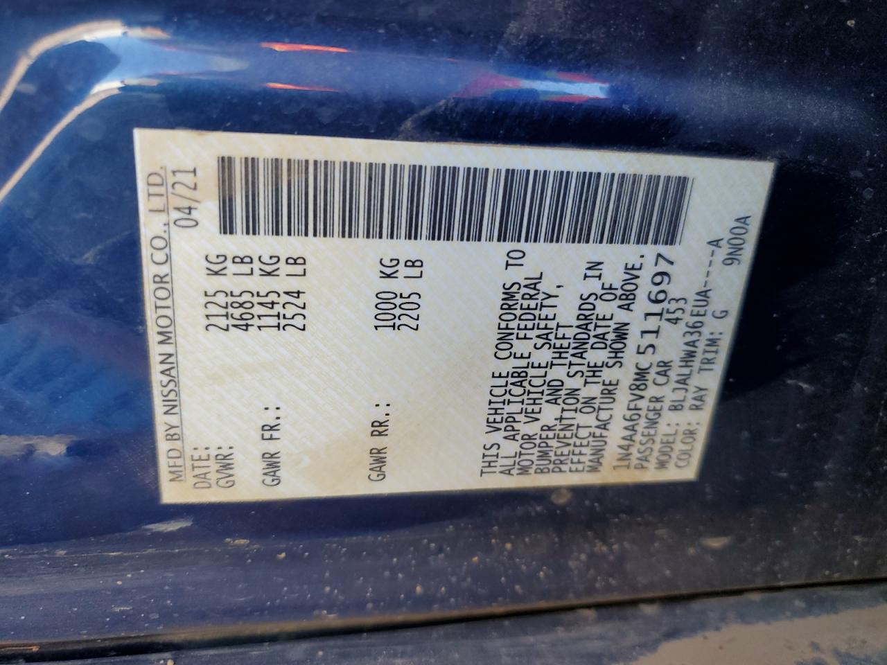 2021 Nissan Maxima Platinum VIN: 1N4AA6FV8MC511697 Lot: 82672645