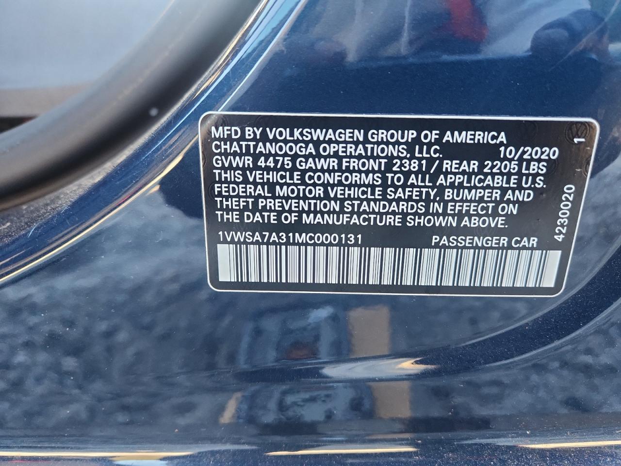 2021 Volkswagen Passat Se VIN: 1VWSA7A31MC000131 Lot: 86426415