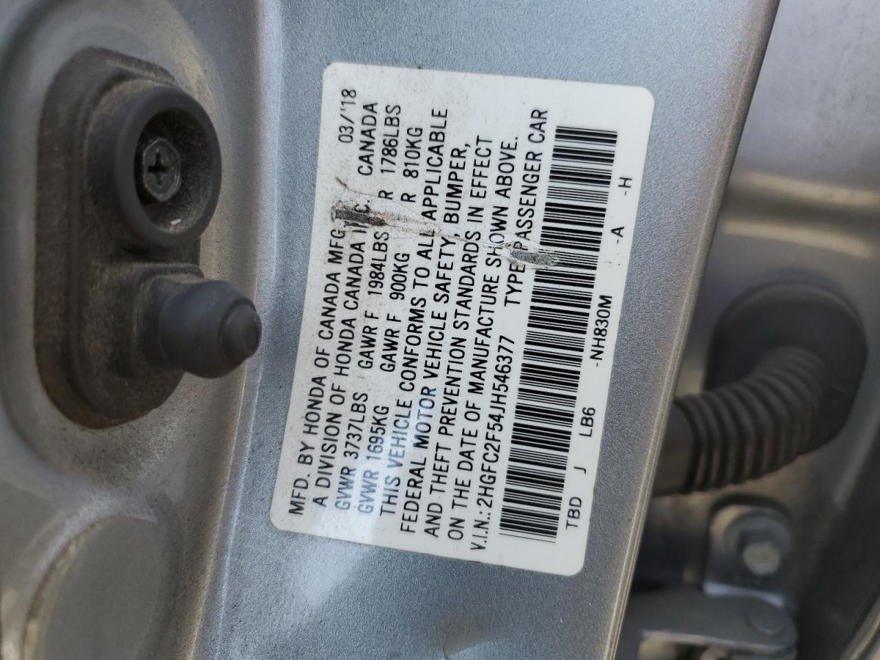 2018 Honda Civic Lx VIN: 2HGFC2F54JH546377 Lot: 82007285