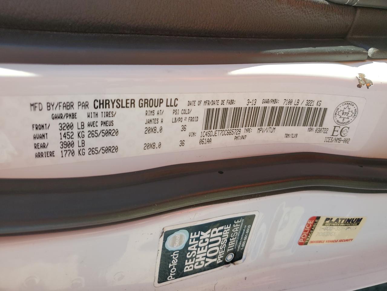 2013 Dodge Durango Citadel VIN: 1C4SDJET7DC665729 Lot: 84884495