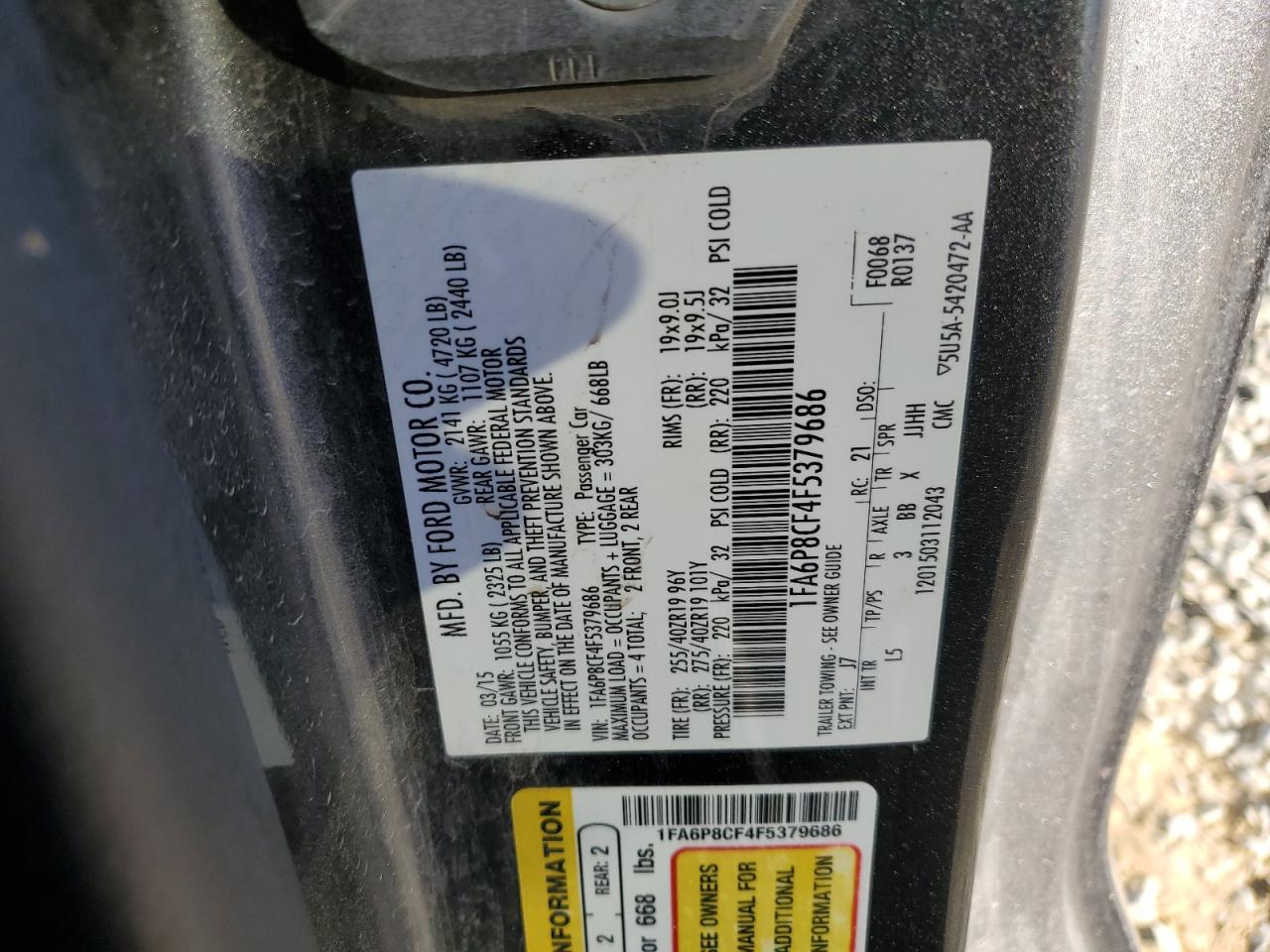 2015 Ford Mustang Gt VIN: 1FA6P8CF4F5379686 Lot: 81751305