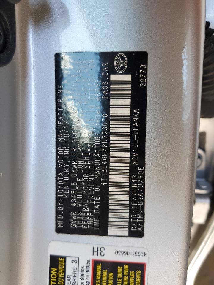 2008 Toyota Camry Ce VIN: 4T1BE46K78U223078 Lot: 84871975