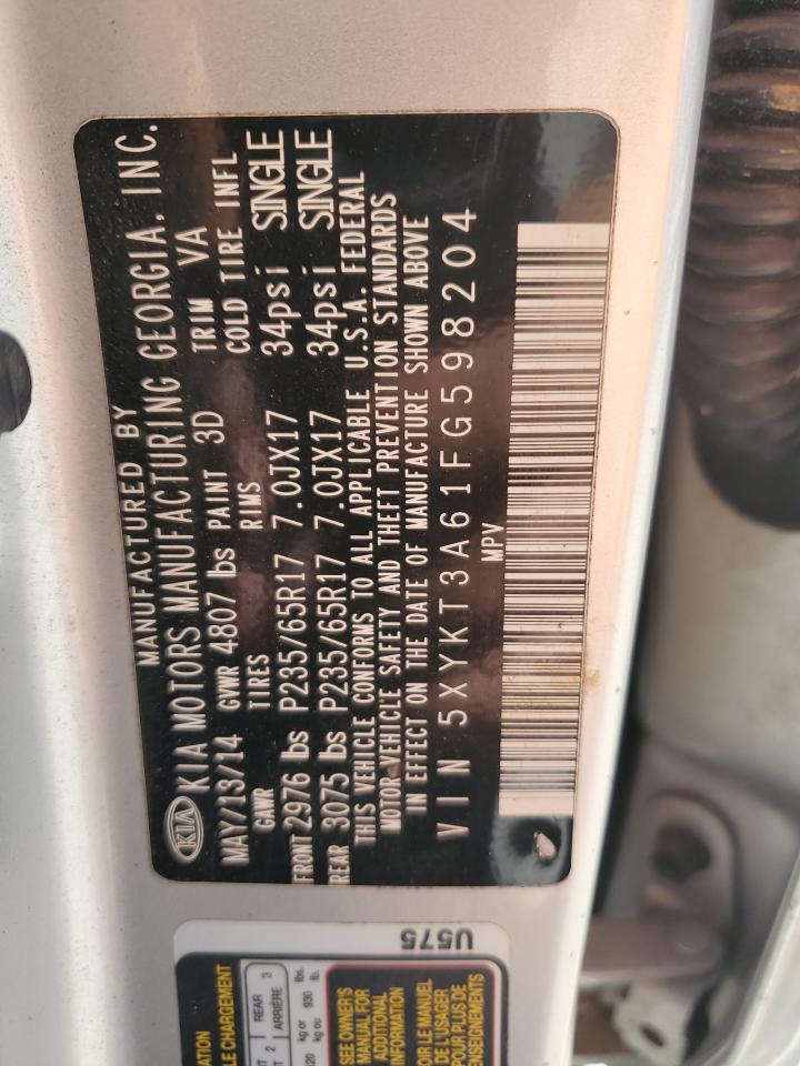 2015 Kia Sorento Lx VIN: 5XYKT3A61FG598204 Lot: 82213295