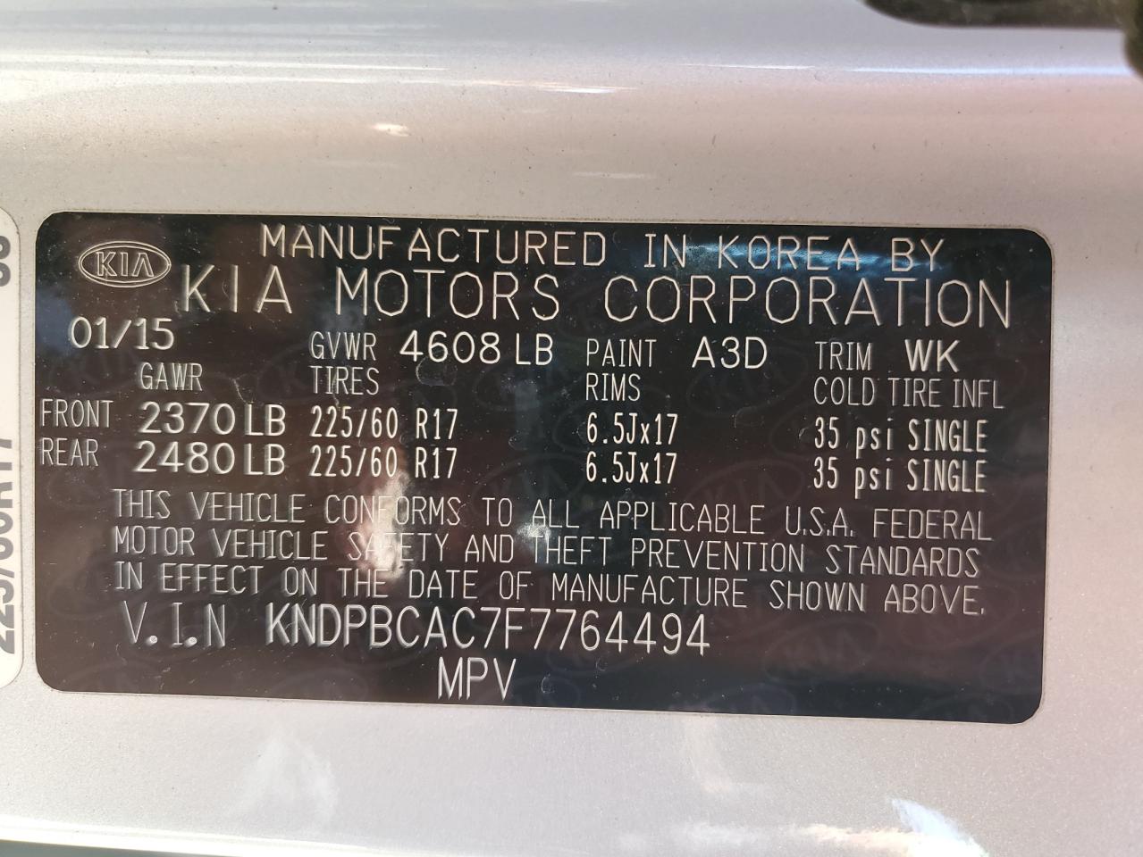 2015 Kia Sportage Lx VIN: KNDPBCAC7F7764494 Lot: 84939095