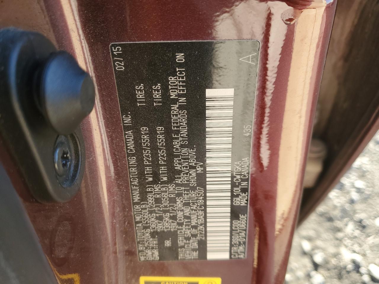 2015 Lexus Rx 350 VIN: 2T2ZK1BA9FC184507 Lot: 86493445