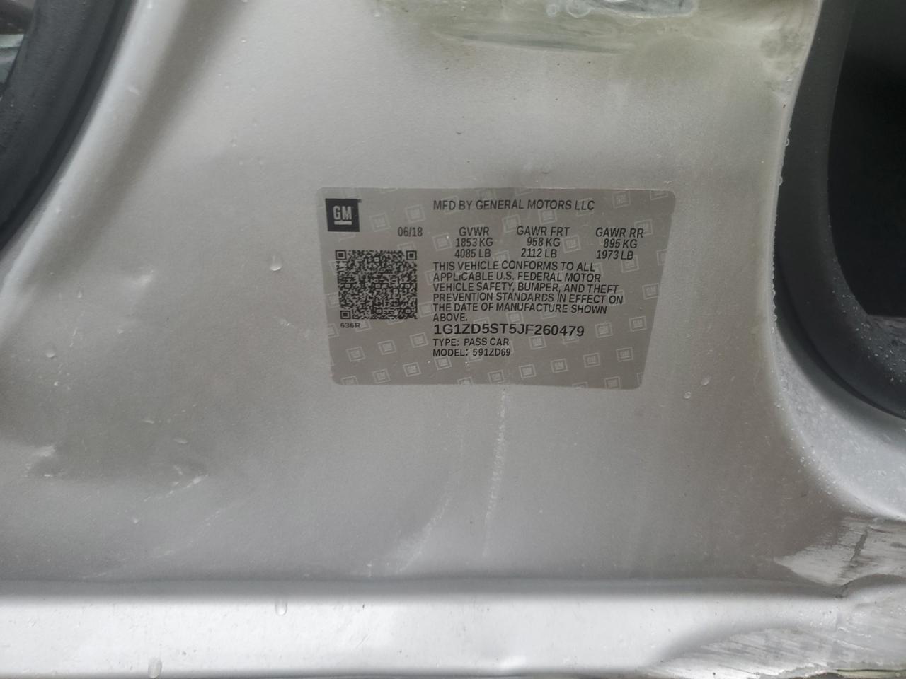 2018 Chevrolet Malibu Lt VIN: 1G1ZD5ST5JF260479 Lot: 85693165