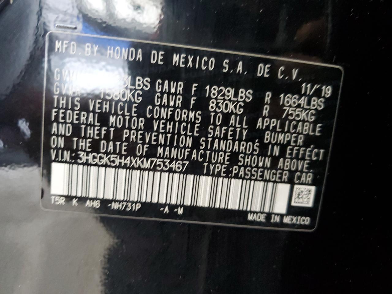 2019 Honda Fit Lx VIN: 3HGGK5H4XKM753467 Lot: 85291425