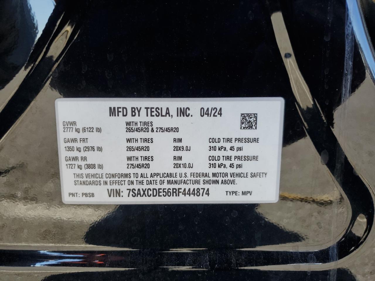 2024 Tesla Model X VIN: 7SAXCDE56RF444874 Lot: 85144955