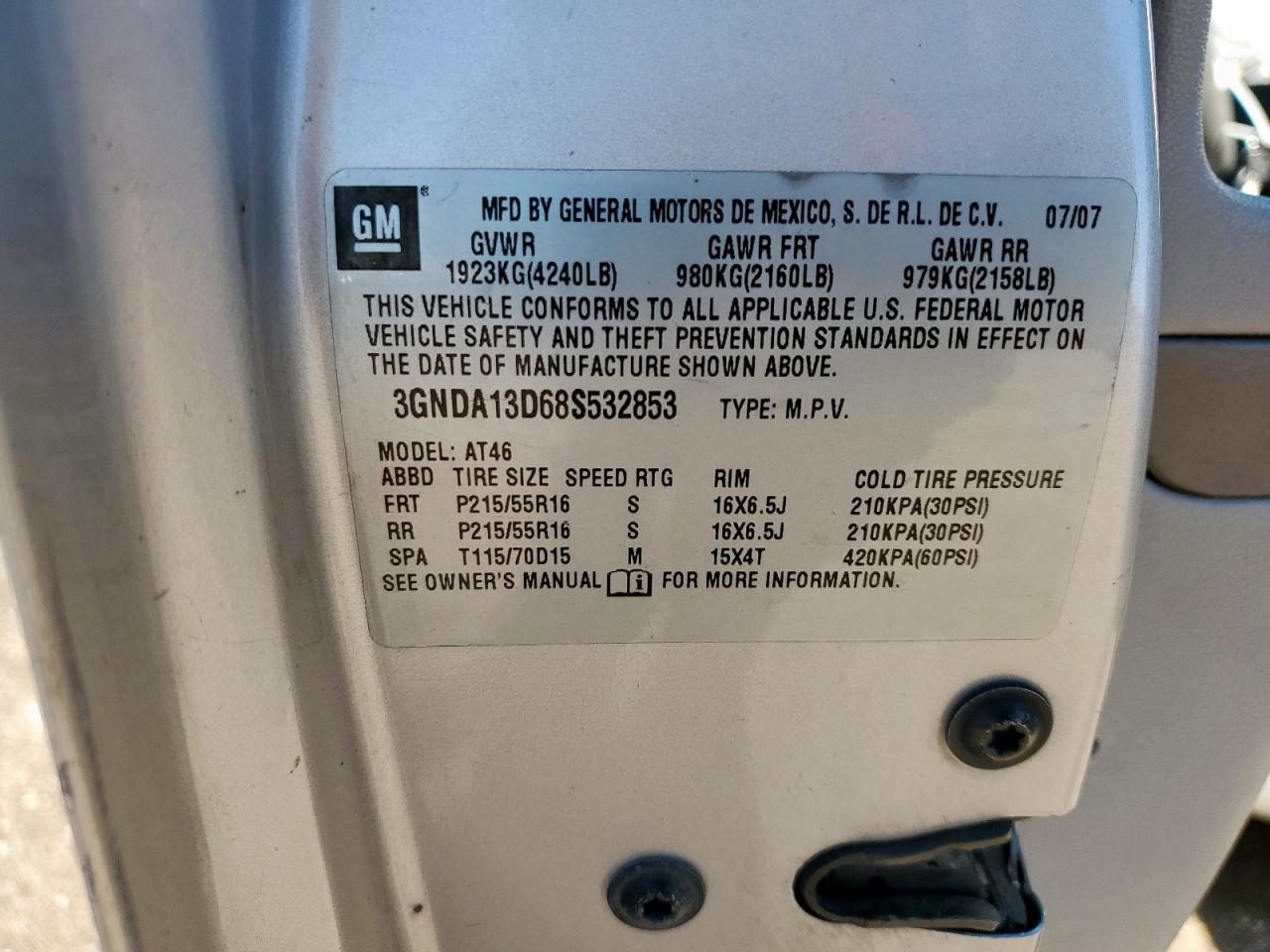 2008 Chevrolet Hhr Ls VIN: 3GNDA13D68S532853 Lot: 90422705