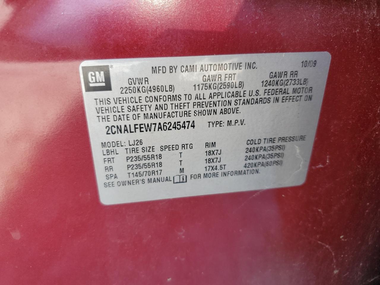 2006 Chevrolet Equinox Ltz VIN: 2CNALFEW7A6245474 Lot: 85936675