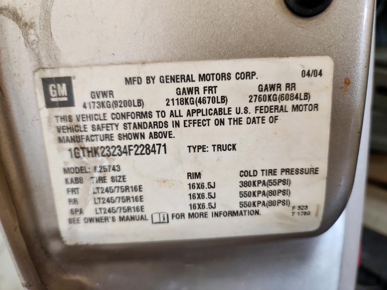 2004 GMC Sierra K2500 Heavy Duty VIN: 1GTHK23234F228471 Lot: 85934045