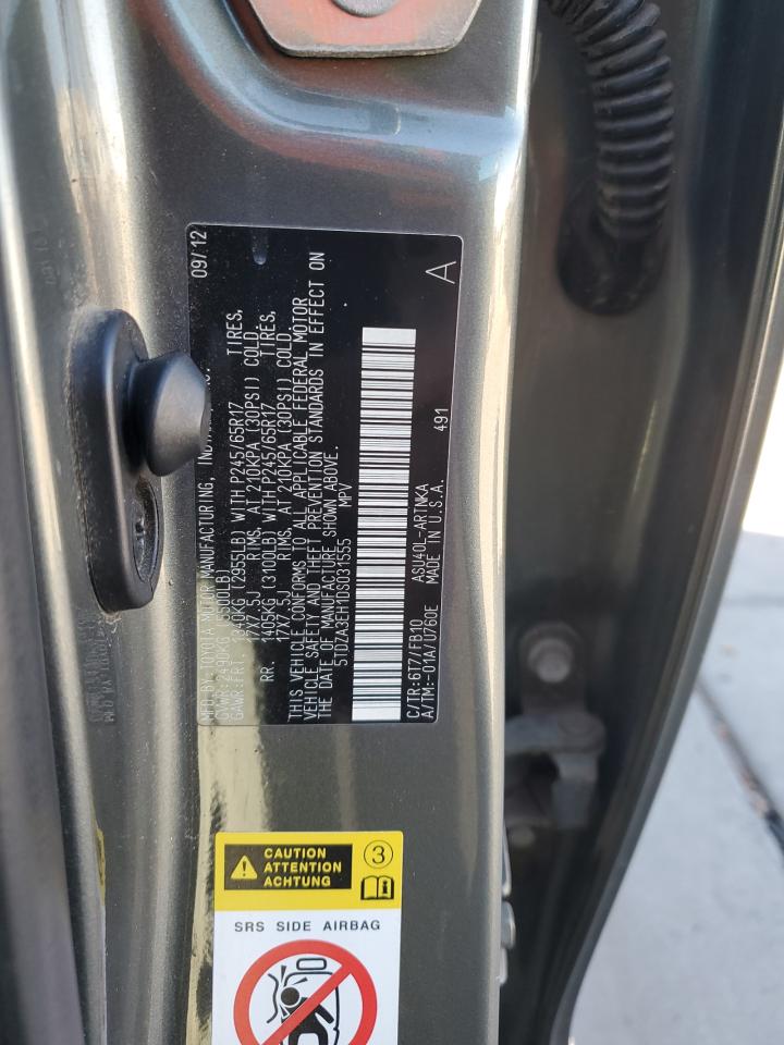 2013 Toyota Highlander Base VIN: 5TDZA3EH1DS031555 Lot: 82263875