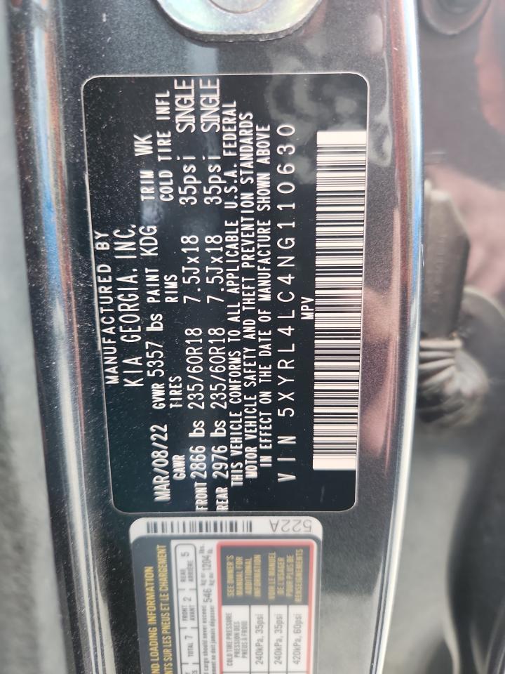 2022 Kia Sorento S VIN: 5XYRL4LC4NG110630 Lot: 85479225