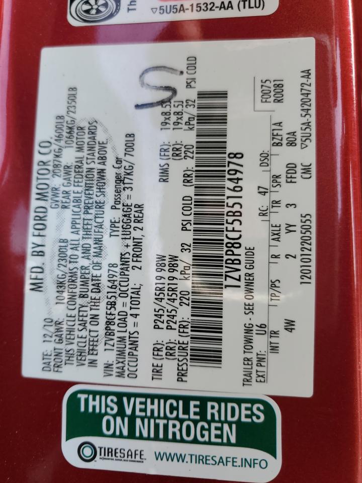 2011 Ford Mustang Gt VIN: 1ZVBP8CF5B5164978 Lot: 86524565