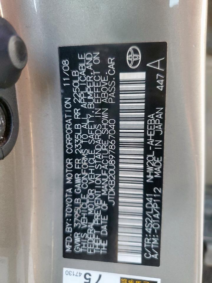 2009 Toyota Prius VIN: JTDKB20U897867040 Lot: 82445205