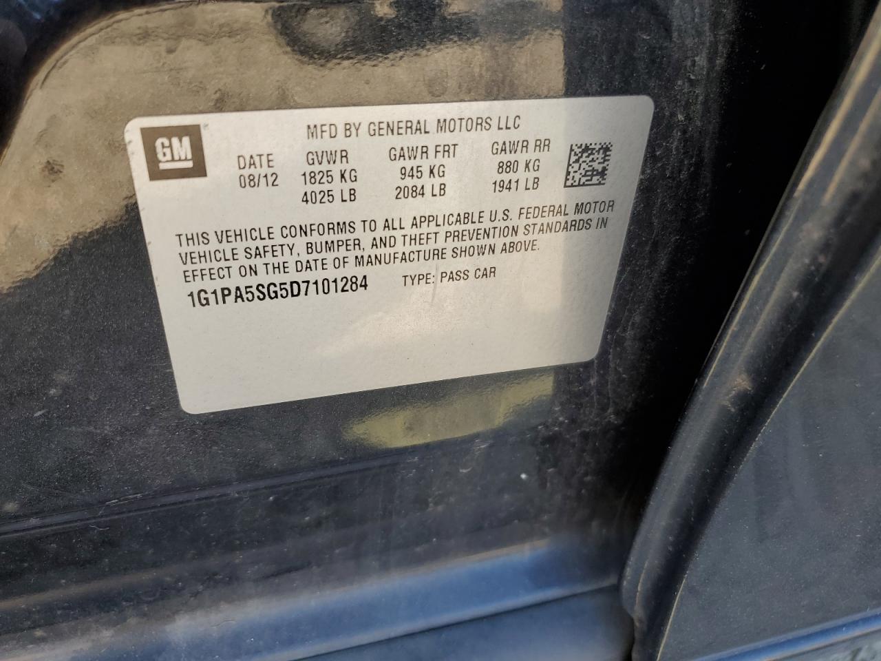 2013 Chevrolet Cruze Ls VIN: 1G1PA5SG5D7101284 Lot: 84639275