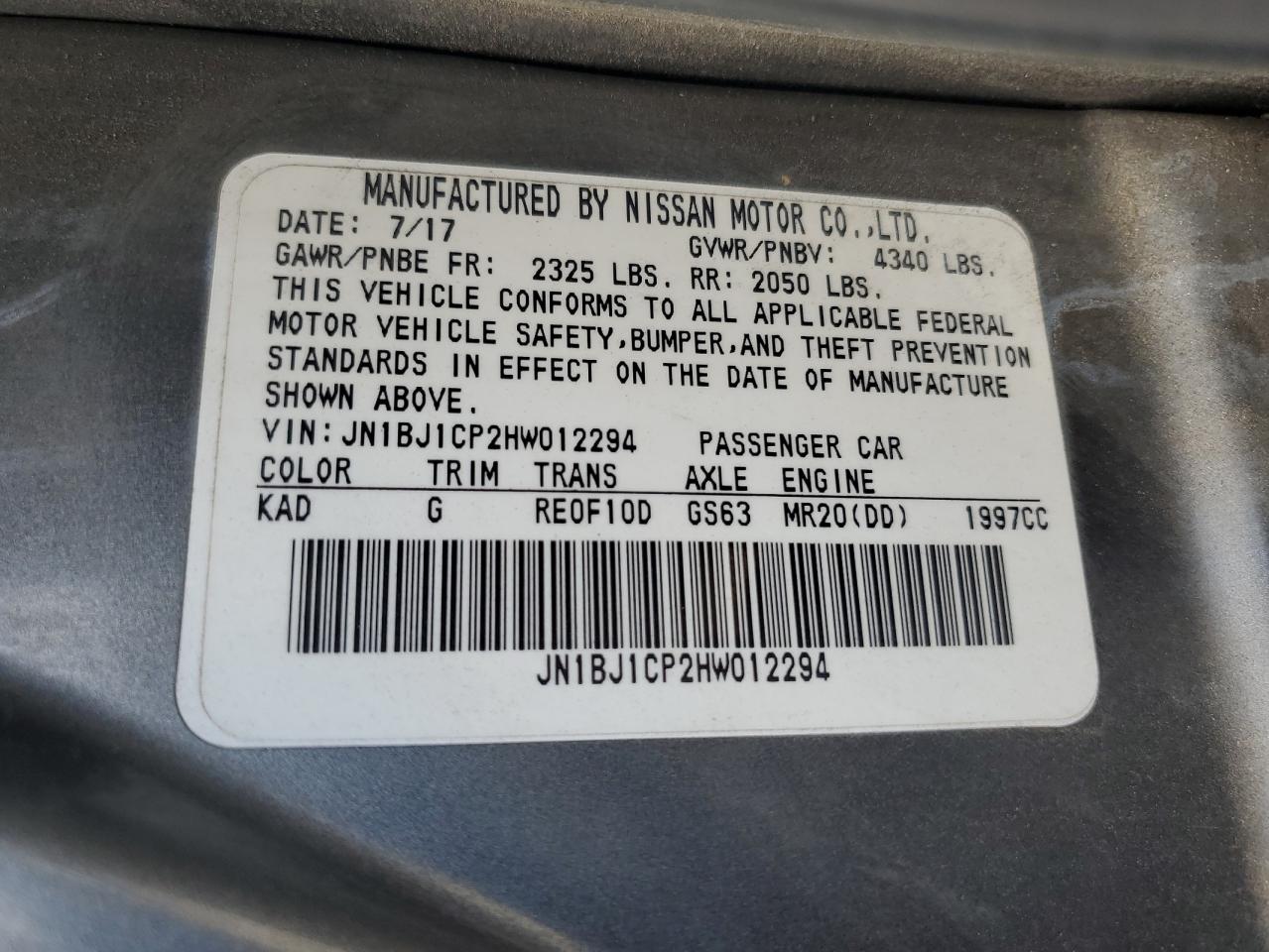 2017 Nissan Rogue Sport S VIN: JN1BJ1CP2HW012294 Lot: 85939795