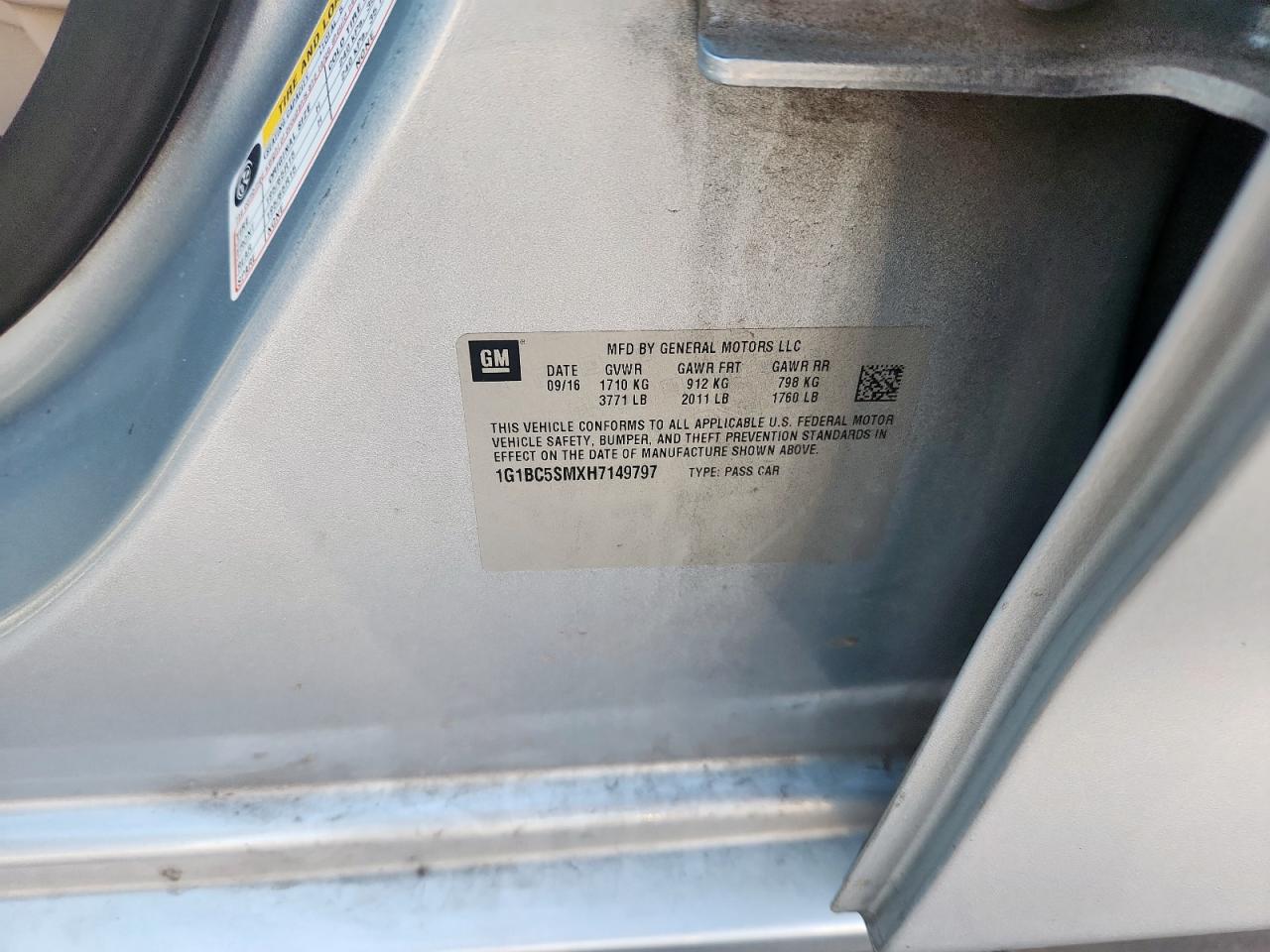 2017 Chevrolet Cruze Ls VIN: 1G1BC5SMXH7149797 Lot: 82336885