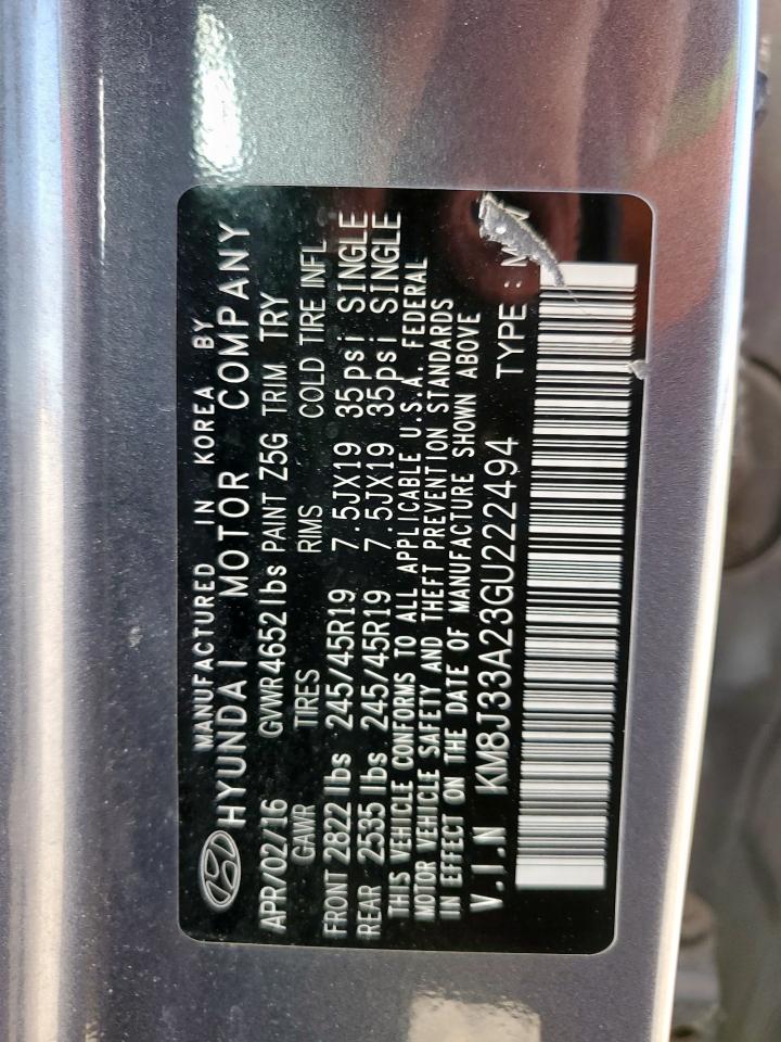 2016 Hyundai Tucson Limited VIN: KM8J33A23GU222494 Lot: 82458125