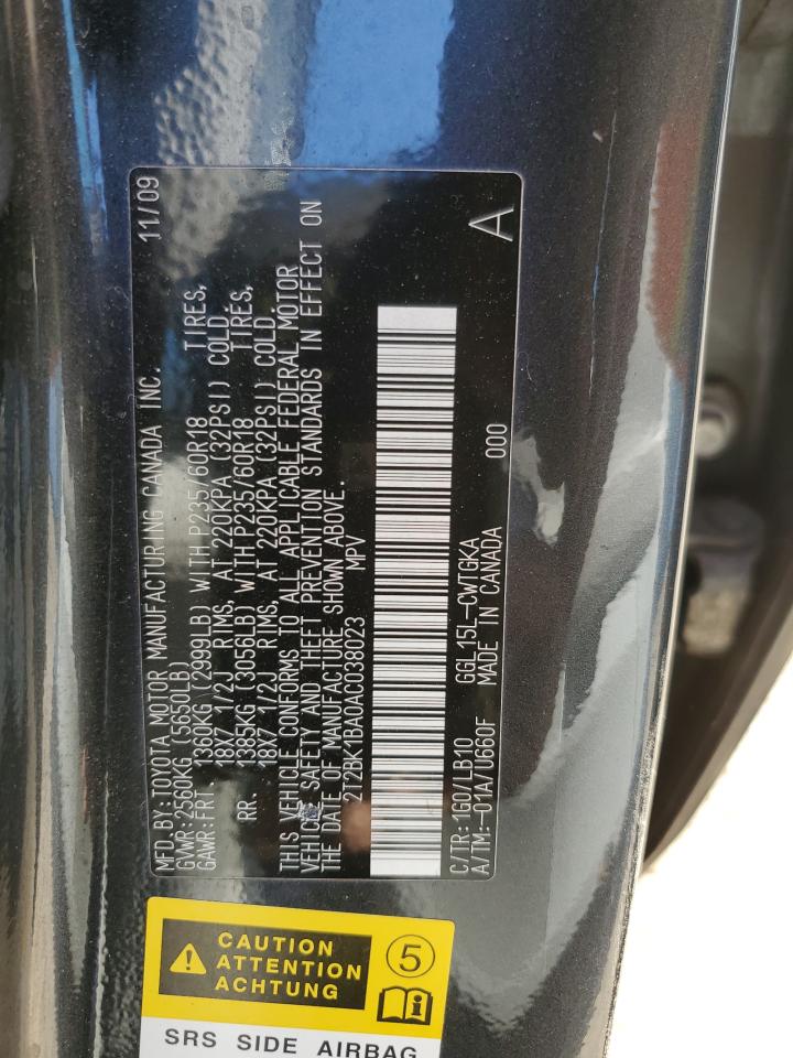 2010 Lexus Rx 350 VIN: 2T2BK1BA0AC038023 Lot: 82241155