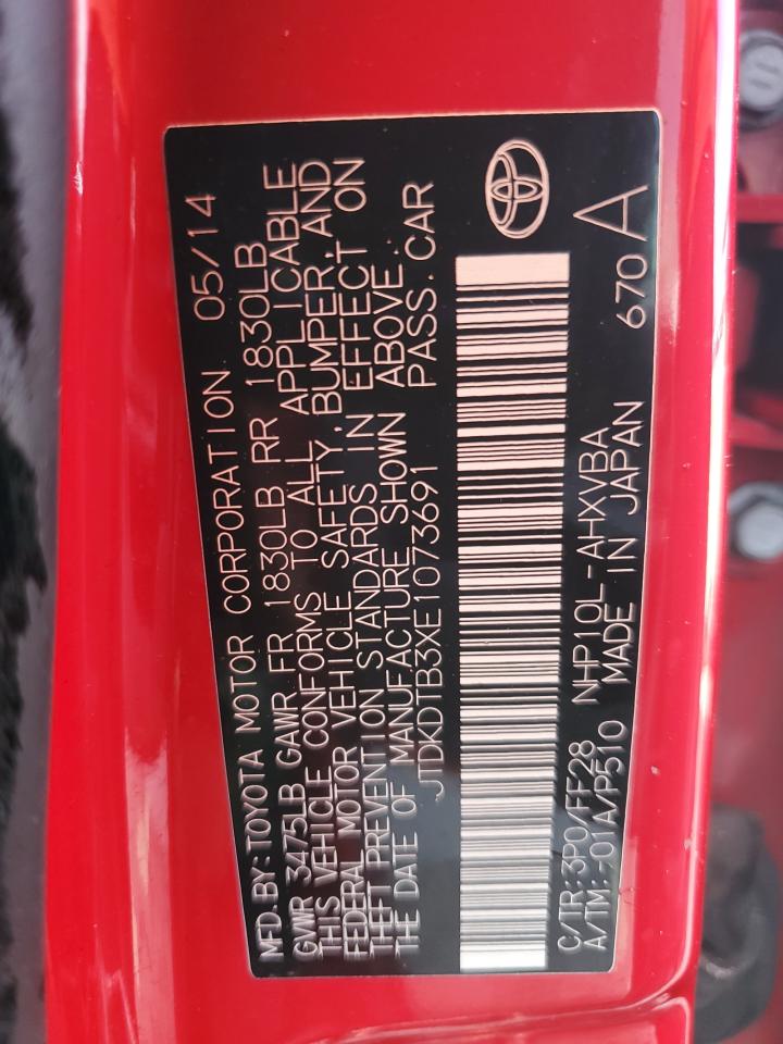 2014 Toyota Prius C VIN: JTDKDTB3XE1073691 Lot: 85115095