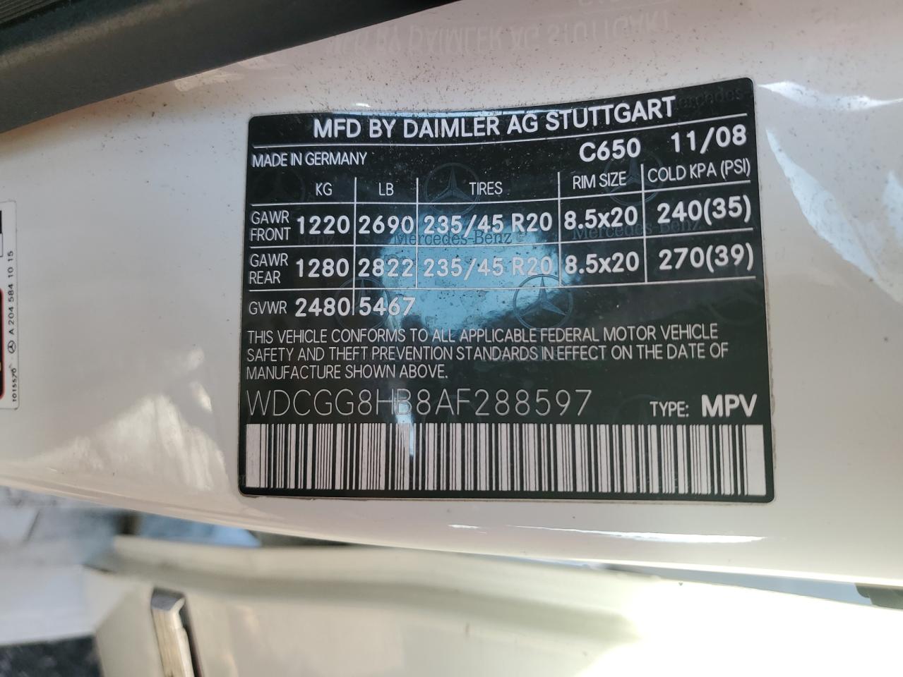 2010 Mercedes-Benz Glk 350 4Matic VIN: WDCGG8HB8AF288597 Lot: 86494695