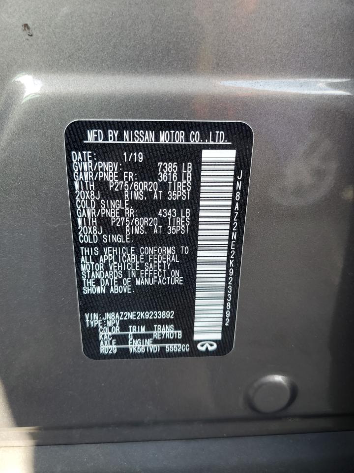 2019 Infiniti Qx80 Luxe VIN: JN8AZ2NE2K9233892 Lot: 84929275