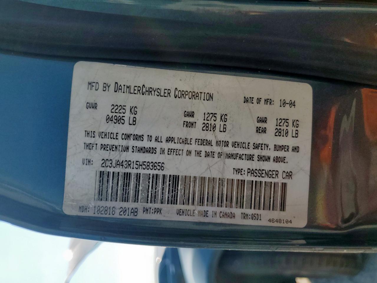2005 Chrysler 300 VIN: 2C3JA43R15H583656 Lot: 81873385