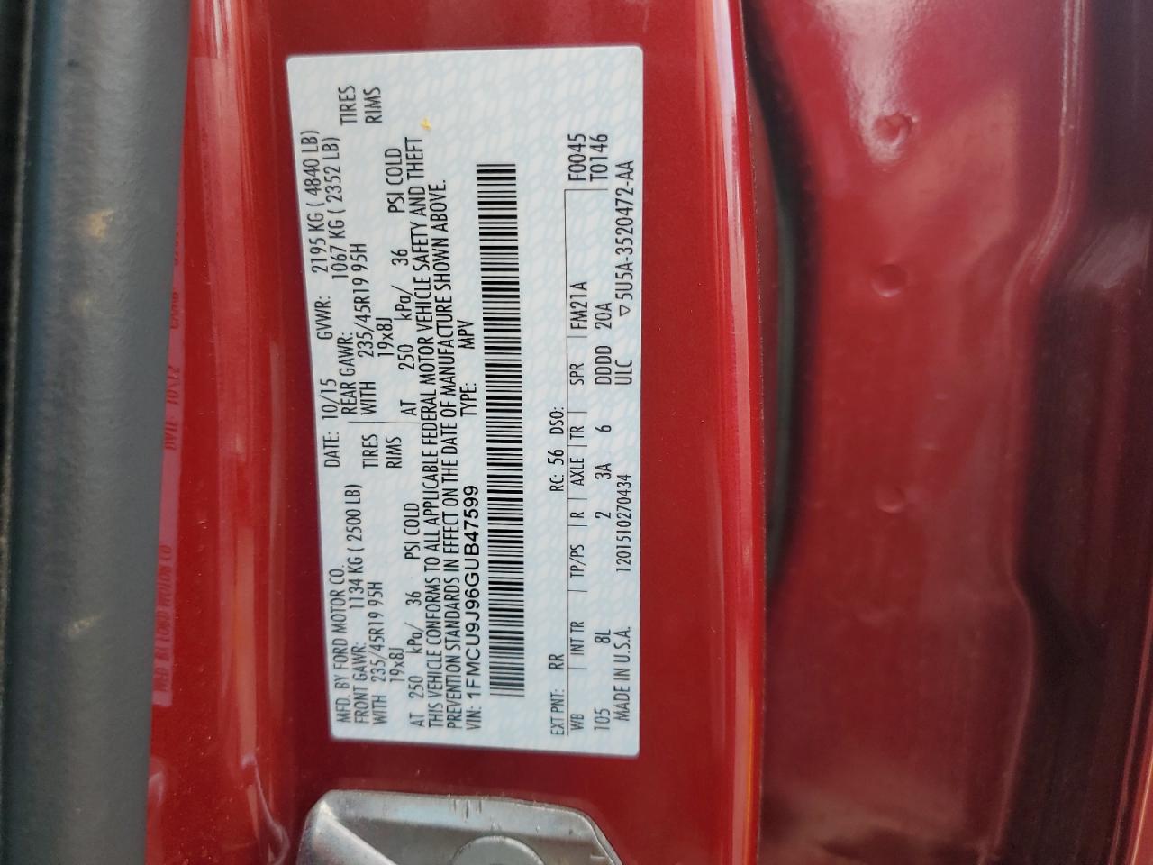 2016 Ford Escape Titanium VIN: 1FMCU9J96GUB47599 Lot: 86613655