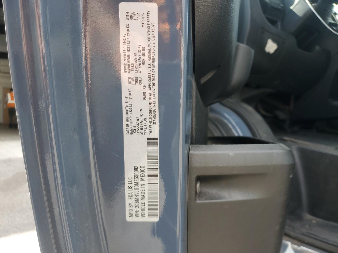 2021 Ram Promaster 3500 3500 High VIN: 3C6MRVJG0ME550092 Lot: 84766415