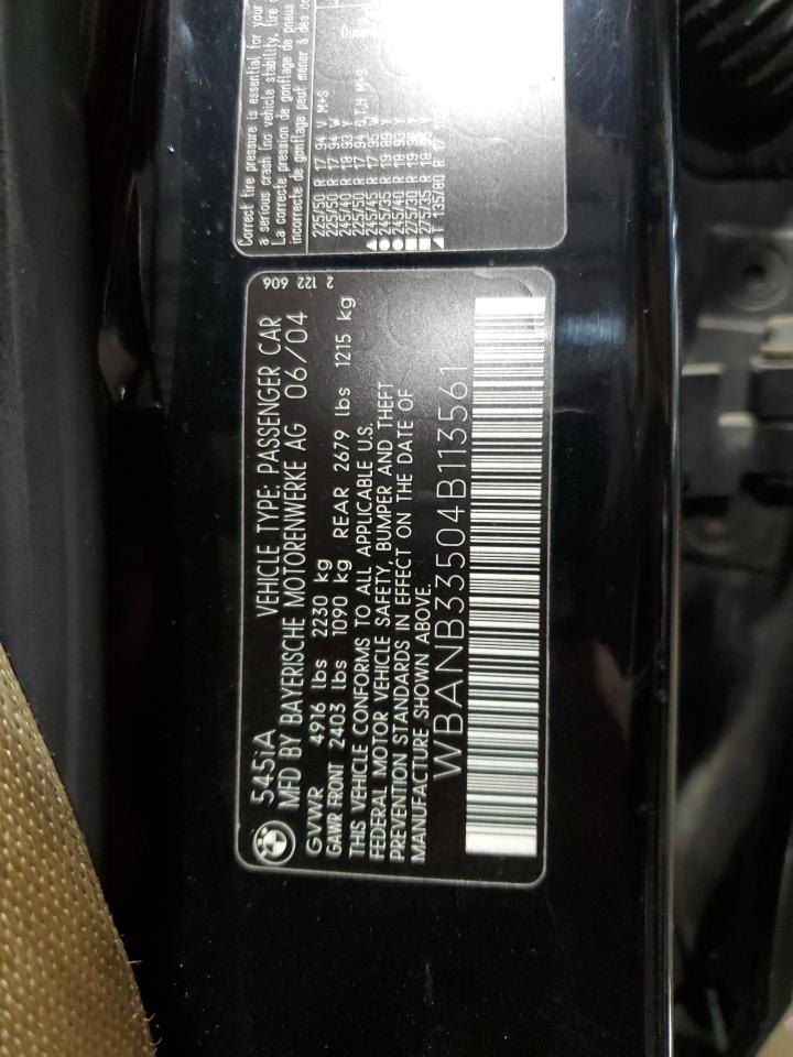 2004 BMW 545 I VIN: WBANB33504B113561 Lot: 86821805