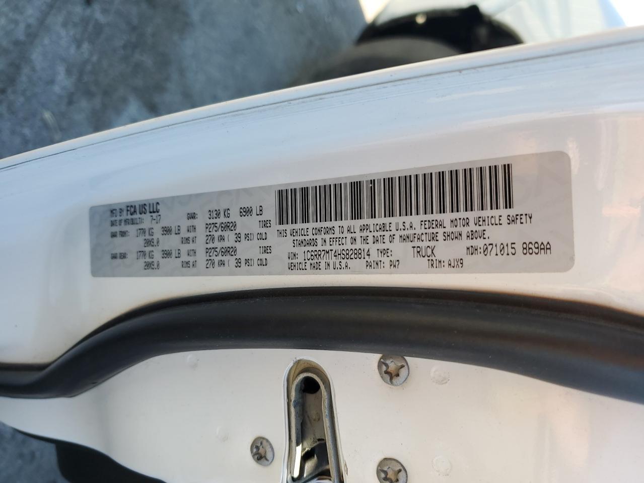 2017 Ram 1500 Sport VIN: 1C6RR7MT4HS828814 Lot: 86293035