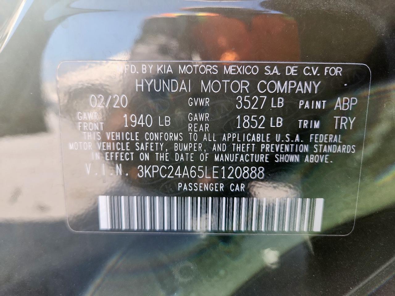 2020 Hyundai Accent Se VIN: 3KPC24A65LE120888 Lot: 85531655