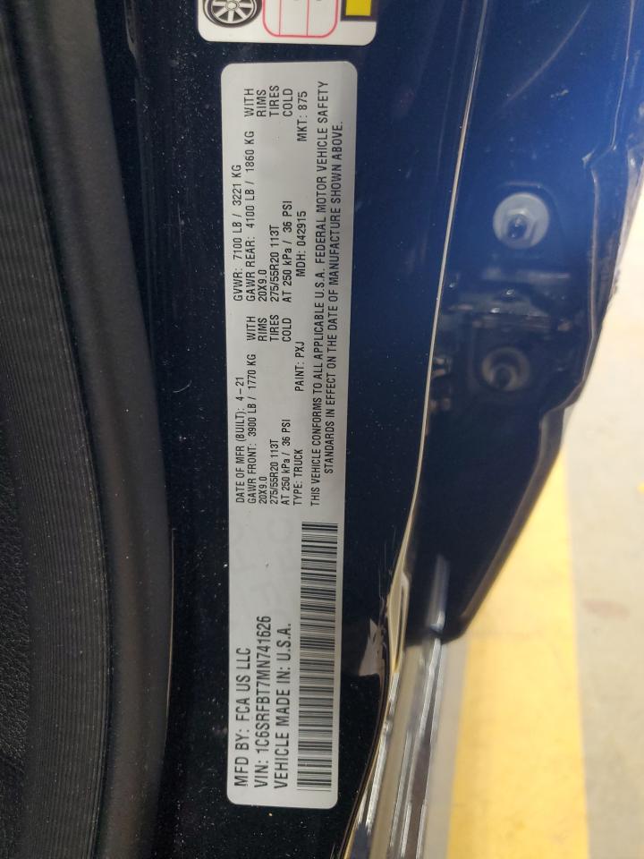 2021 Ram 1500 Big Horn/Lone Star VIN: 1C6SRFBT7MN741626 Lot: 89531305