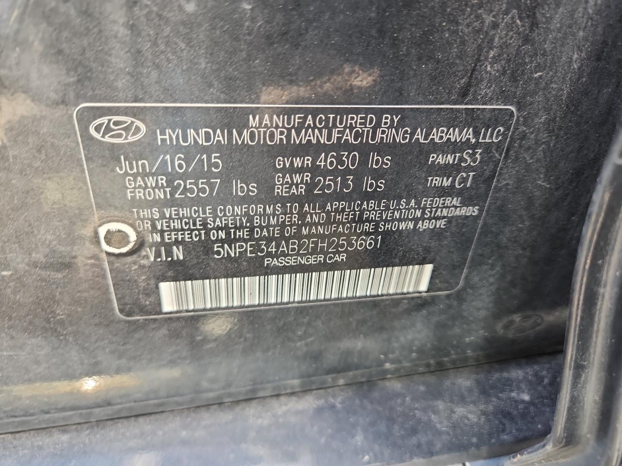 2015 Hyundai Sonata Sport VIN: 5NPE34AB2FH253661 Lot: 82230435