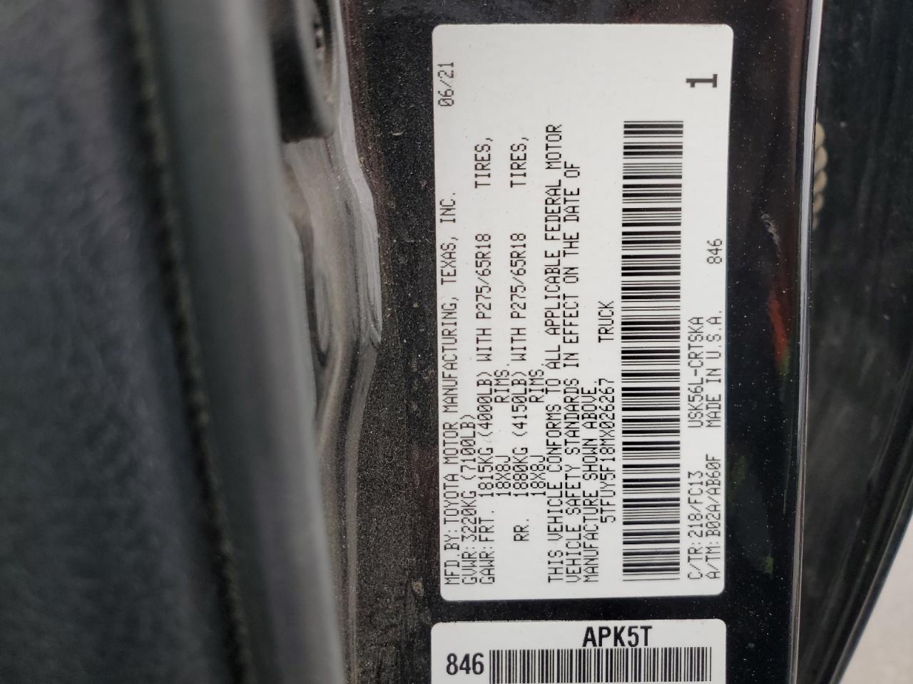 2021 Toyota Tundra Double Cab Sr VIN: 5TFUY5F18MX026267 Lot: 81976785