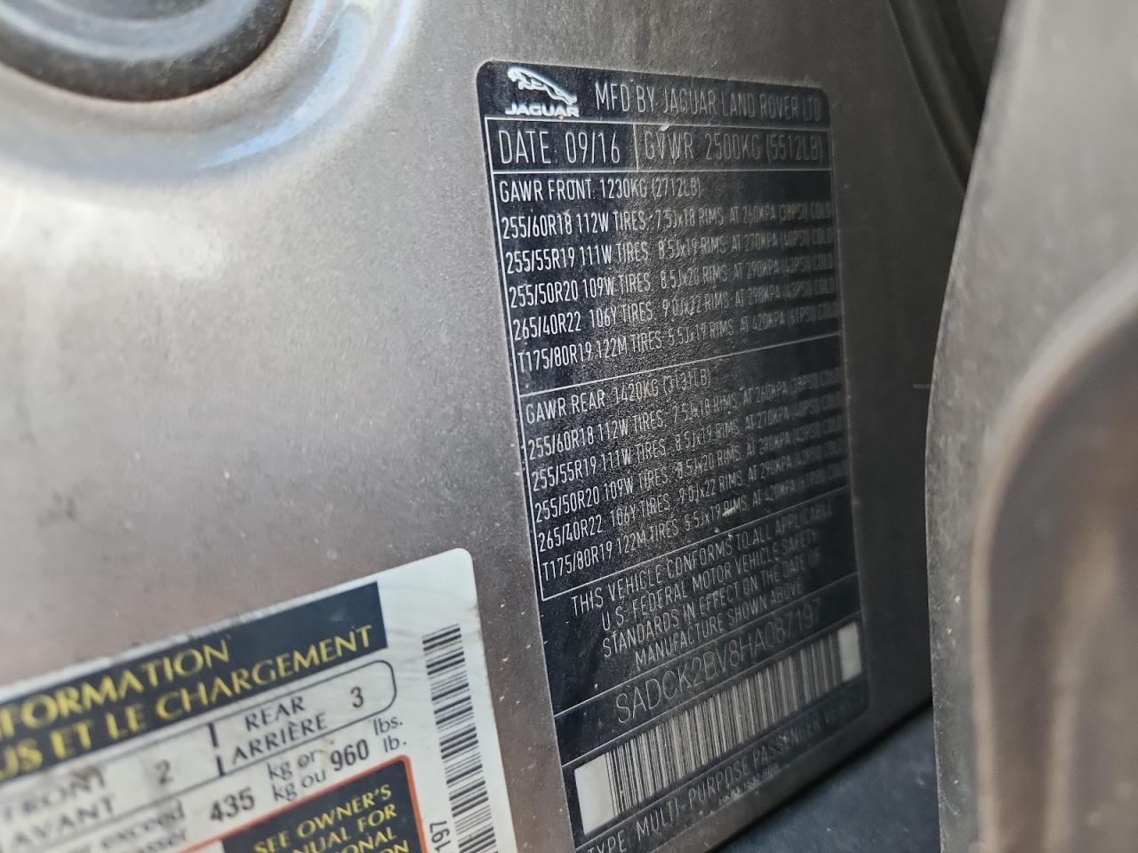 2017 Jaguar F-Pace Prestige VIN: SADCK2BV8HA087197 Lot: 90283905