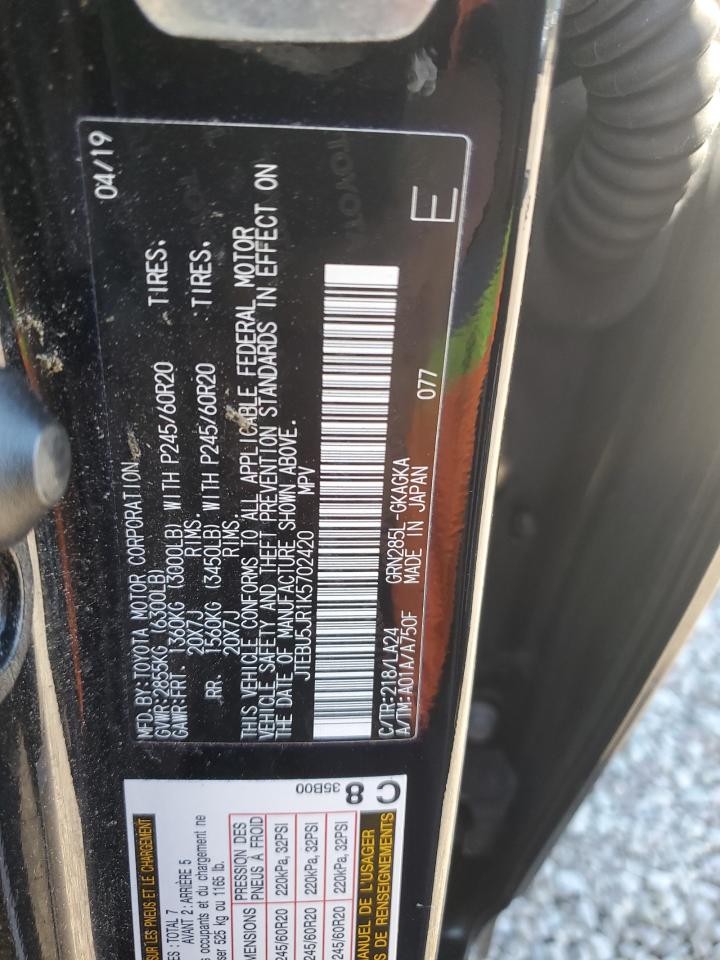 2019 Toyota 4Runner Sr5/Sr5 Premium VIN: JTEBU5JR1K5702420 Lot: 82319115