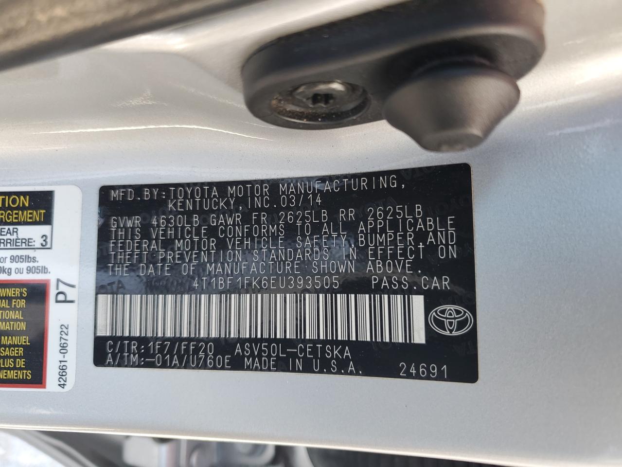 2014 Toyota Camry L VIN: 4T1BF1FK6EU393505 Lot: 85186815