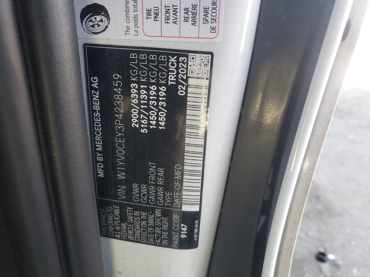 2023 Mercedes-Benz Metris VIN: W1YV0CEY3P4238459 Lot: 86097275