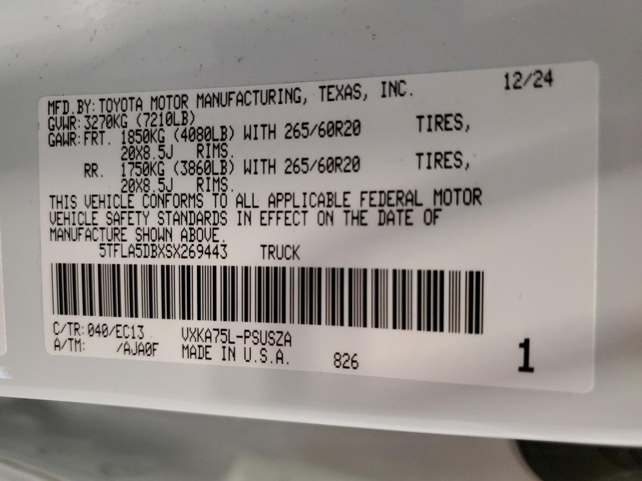 2025 Toyota Tundra Crewmax Sr VIN: 5TFLA5DBXSX269443 Lot: 84546195