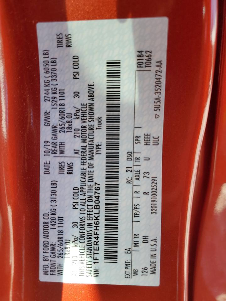 2019 Ford Ranger Xl VIN: 1FTER4FH6KLB04767 Lot: 86475625