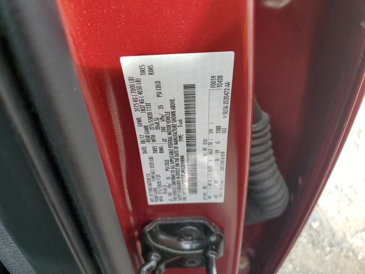 2018 Ford F150 Supercrew VIN: 1FTEW1EG7JKC01996 Lot: 85483485