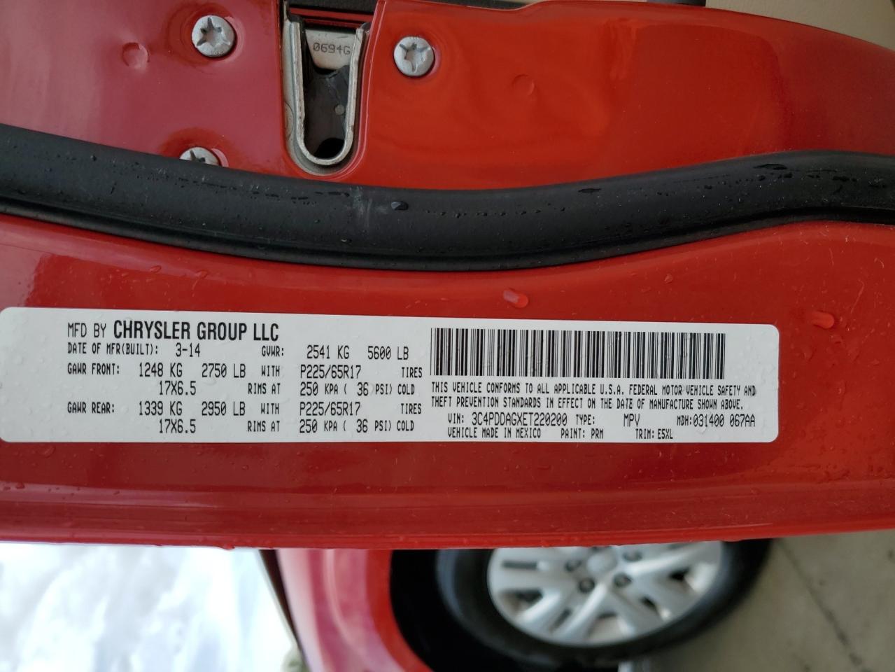 2014 Dodge Journey Se VIN: 3C4PDDAGXET220200 Lot: 87467035