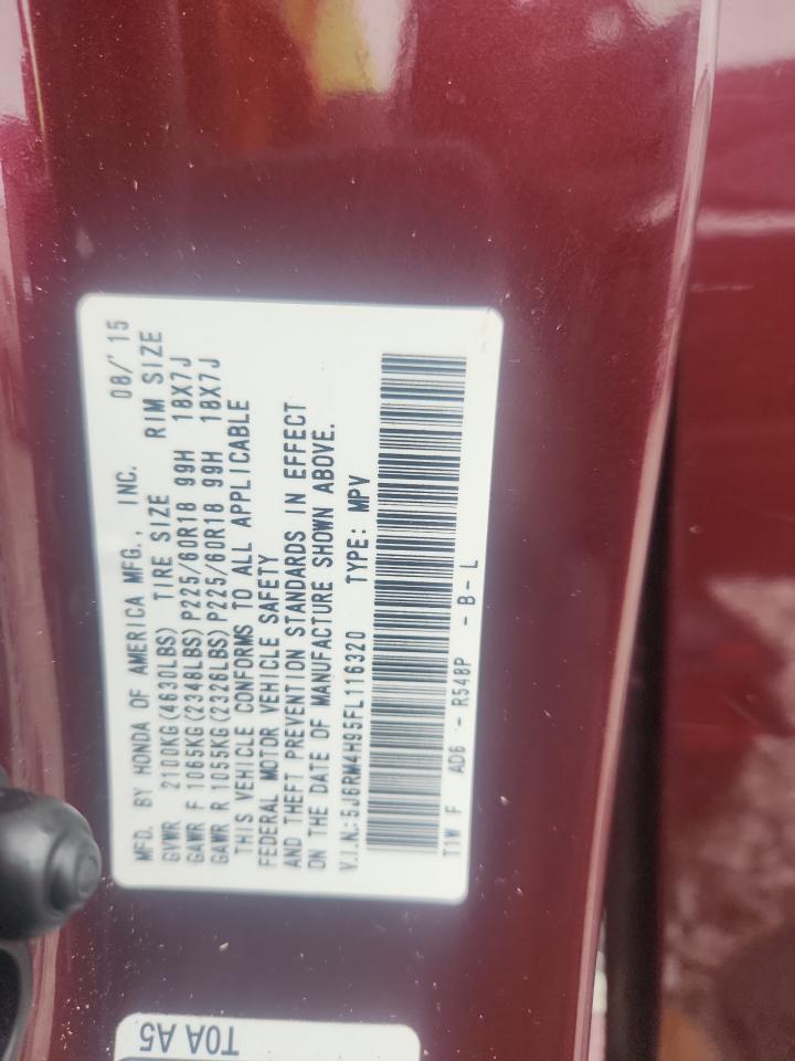 2015 Honda Cr-V Touring VIN: 5J6RM4H95FL116320 Lot: 85178685