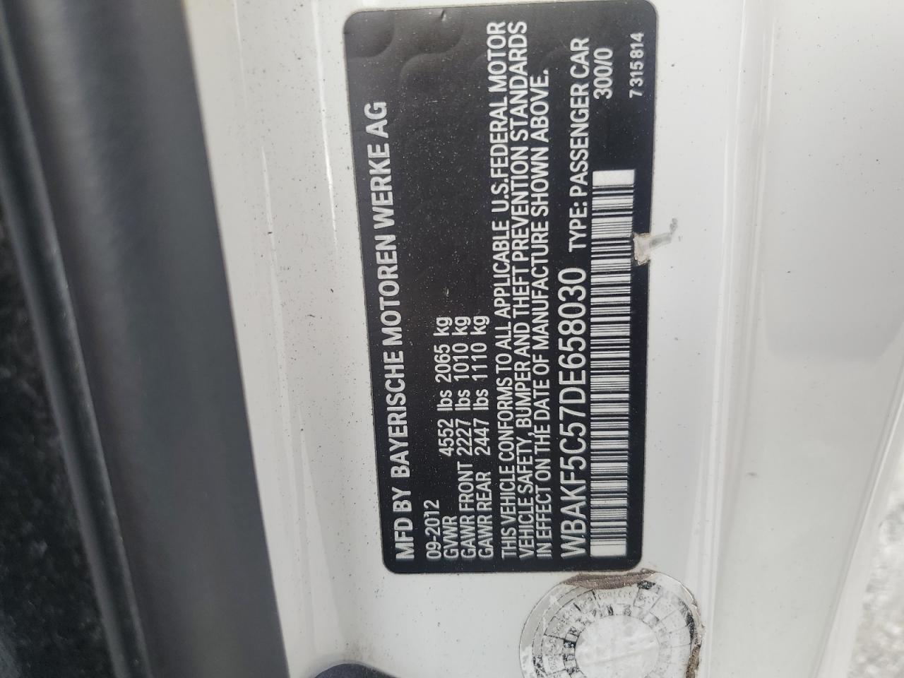 2013 BMW 328 Xi Sulev VIN: WBAKF5C57DE658030 Lot: 86129825