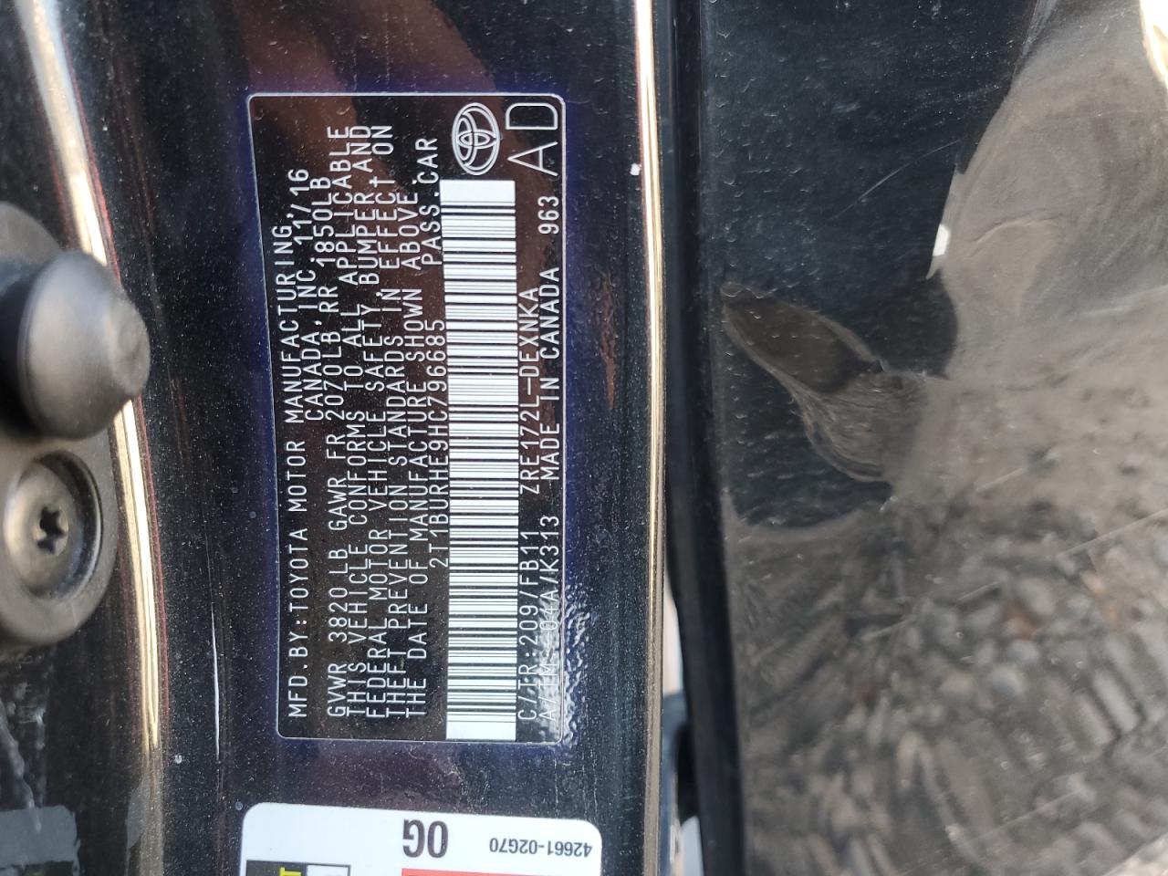 2017 Toyota Corolla L VIN: 2T1BURHE9HC796685 Lot: 85375265