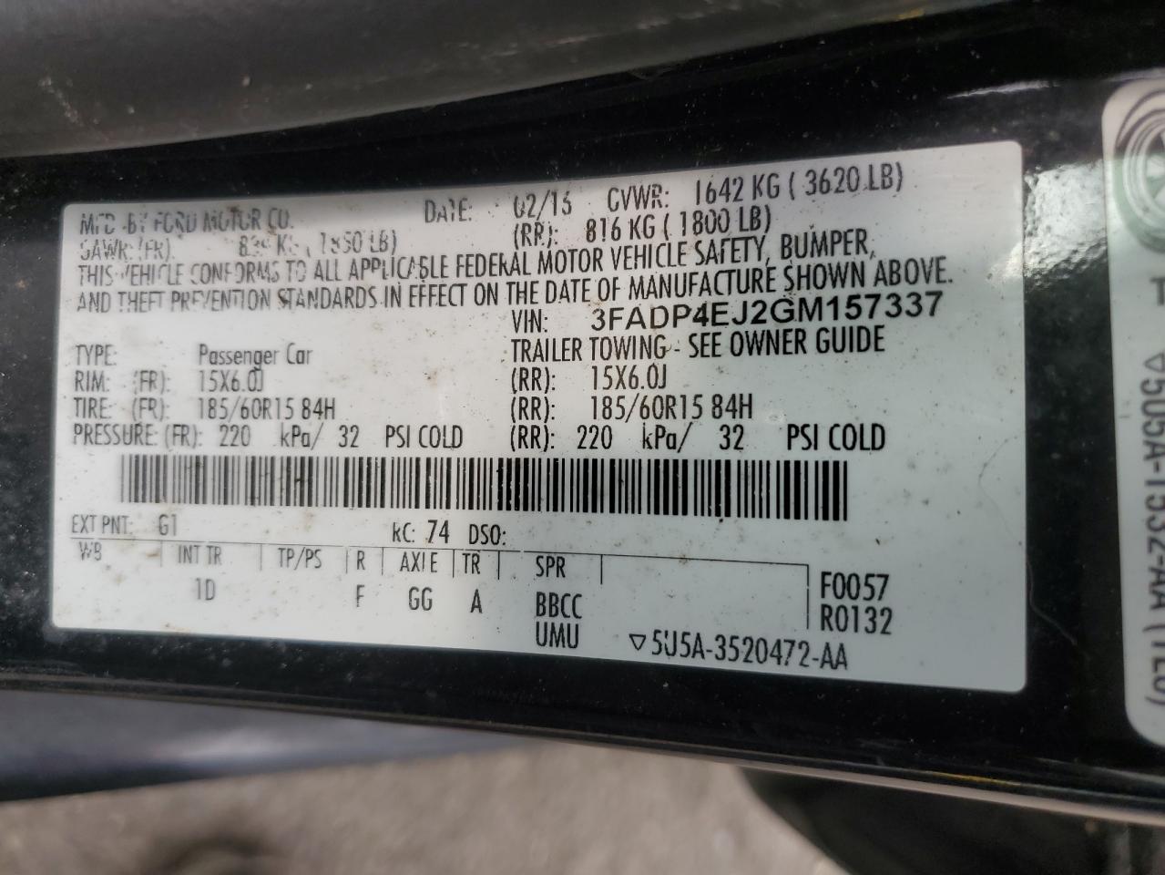 2016 Ford Fiesta Se VIN: 3FADP4EJ2GM157337 Lot: 82680325