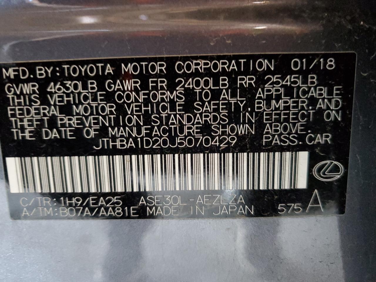 2018 Lexus Is 300 VIN: JTHBA1D20J5070429 Lot: 86549965