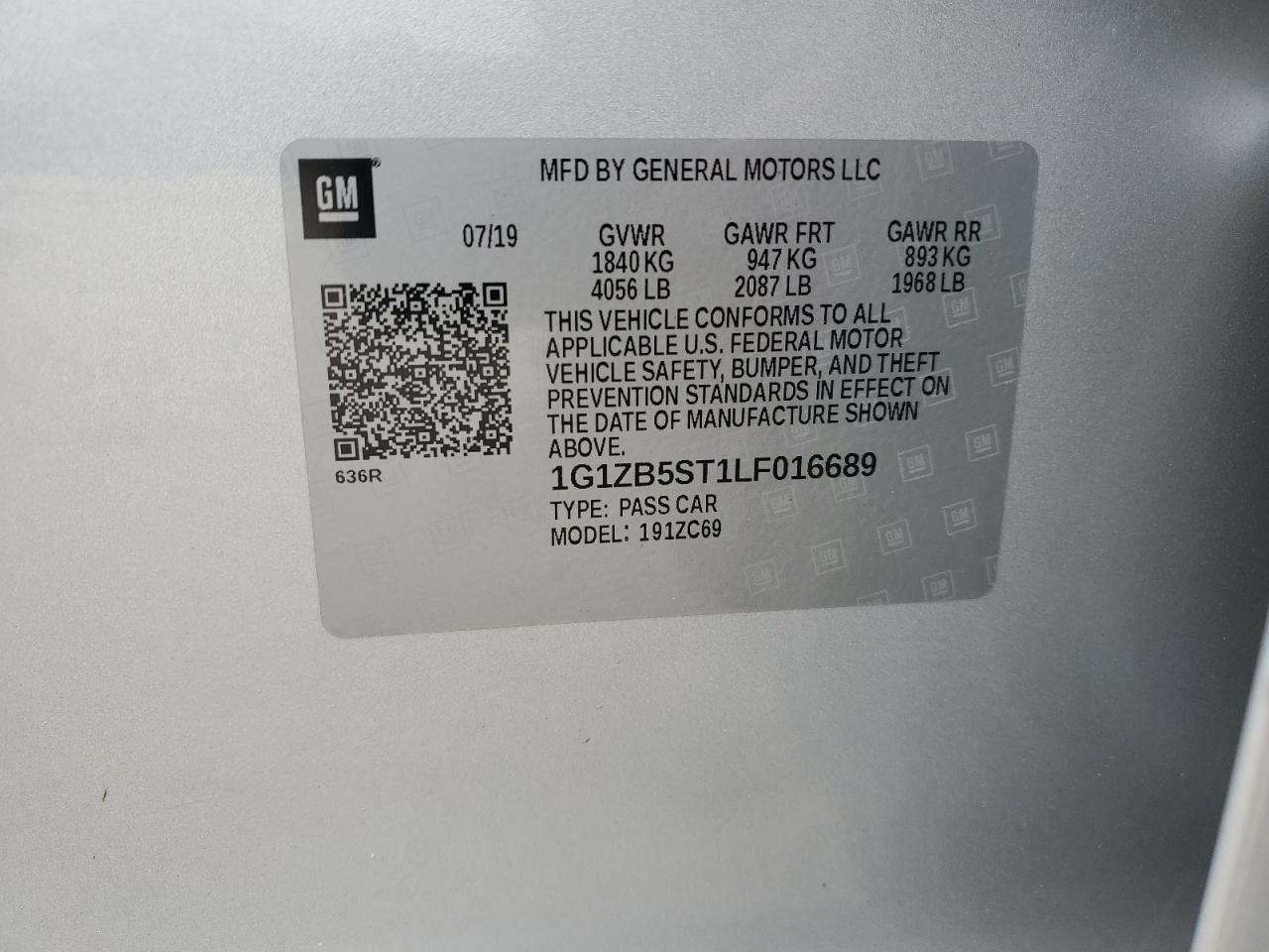 2020 Chevrolet Malibu Ls VIN: 1G1ZB5ST1LF016689 Lot: 86516535